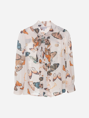 Beige butterfly print blouse