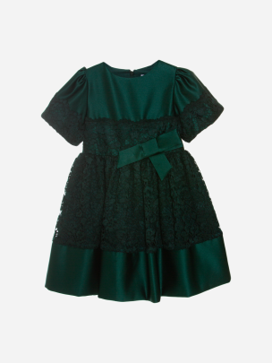 Dark Green satin and lace dress