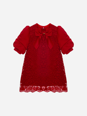 Red lace and crepe dress