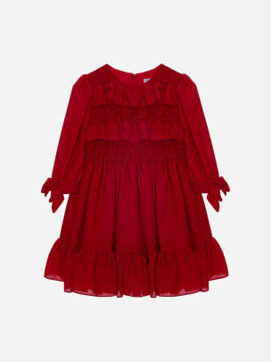 Red chiffon and lace dress