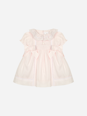 Cotton satin dress with bows pink