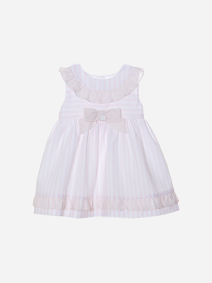 Pink stripes dress with frilly collar and bow