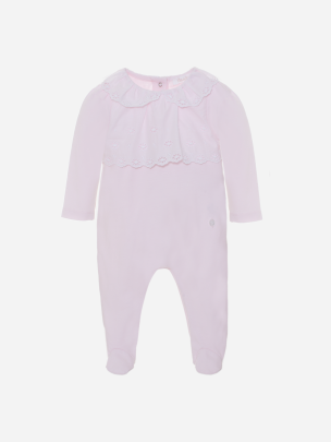 Pink jersey and english embroidery babygrow