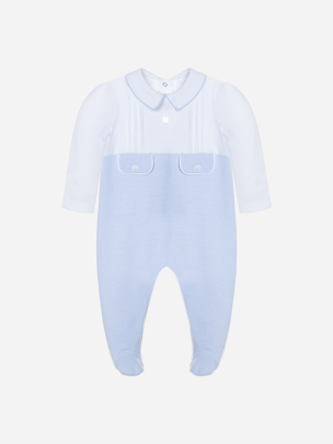 White and blue jersey babygrow