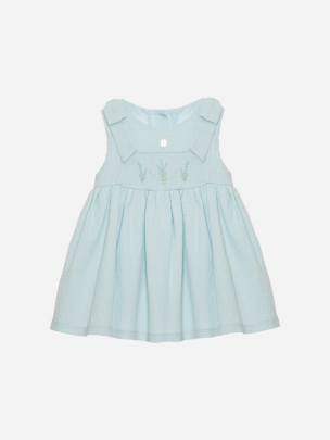 Aqua green dress with lavender flower embroideries