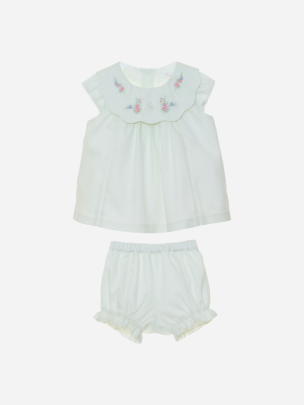 Girls green water blouse and shorts set