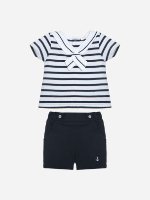 White and emroidered stripes set