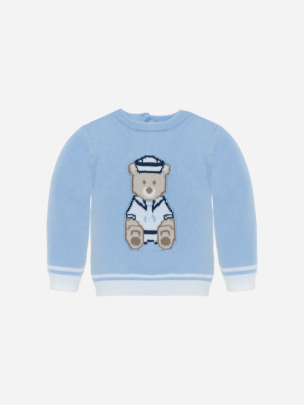 Camisola de malha azul com urso marinheiro