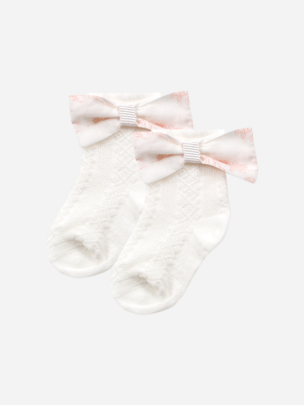 Pink toile jouy bow socks