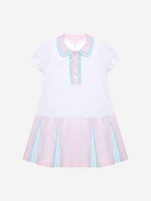 Ecru short sleeve dress with pink and sea green details