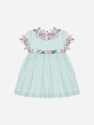 Green Water dress made in voile with frills in Liberty print