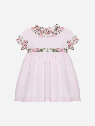 Pink dress made in voile with frills in Liberty print