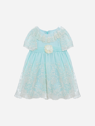 Girls green water embroidered dress
