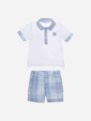 White and pale blue check set