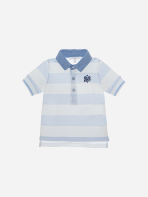 Boys polo with blue and white stripes