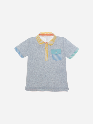Grey polo with multicolor stripes