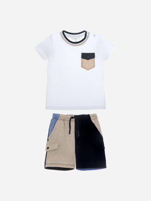 White, beige and marine color block set