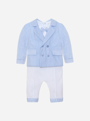 Boys blue jumpsuit with bow