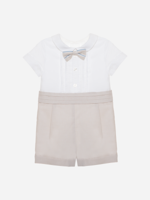 Boys beige jumpsuit with bow
