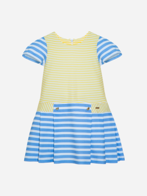Girls yellow dress with blue and white stripes