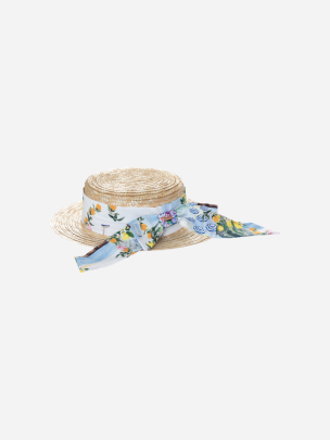 Straw hat with printed bow