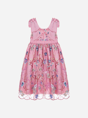Girls pink dress with garden print