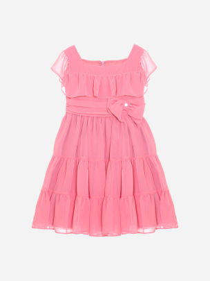  Coral chiffon dress with bow