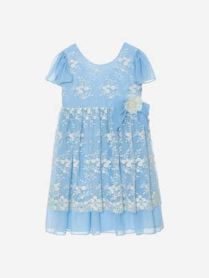 Girls light blue dress with bow and flower