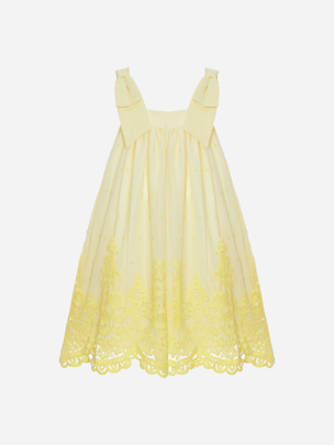 Yellow embroidered strapless dress