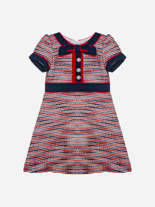 Girls red and navy blue dress with bow