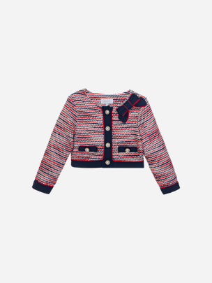 White, red and navy blue knit jacket