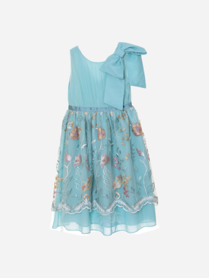 Girls dress with water green floral embroidery