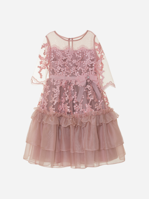 Girls dress in embroidered pink tulle