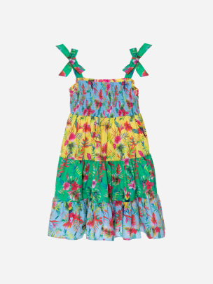Girls multicolor dress with tropical print