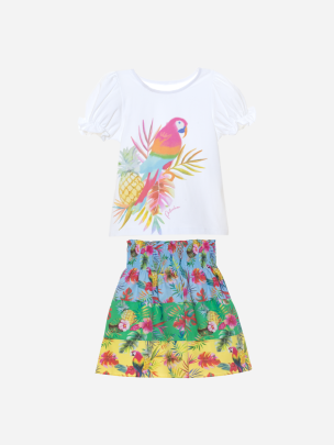 Tropical print t-shirt and skirt set