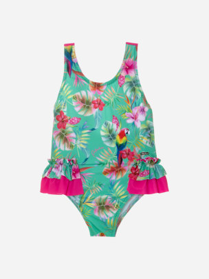 Green tropical print swimsuit 