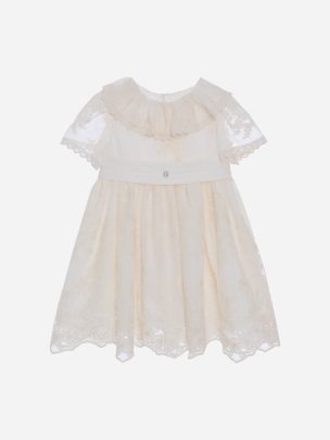 Beige embroidered tulle dress