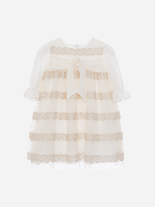 Beige embroidered tulle dress