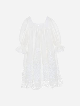 White dress in embroidered fabric