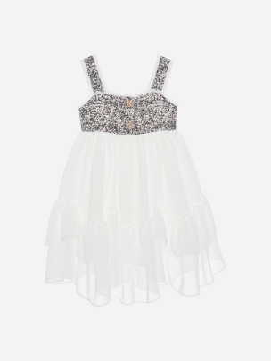 Chiffon and tweed ecru dress